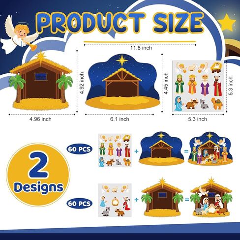 Tenceur 48 Set Christmas Nativity Scene Stickers for Kids Make a Nativity Scene Stickers Jesus Crafts DIY Set Gifts for Religious Xmas Christian Sunday School Game Birthday Party Supplies (Classic) in Saudi Arabia