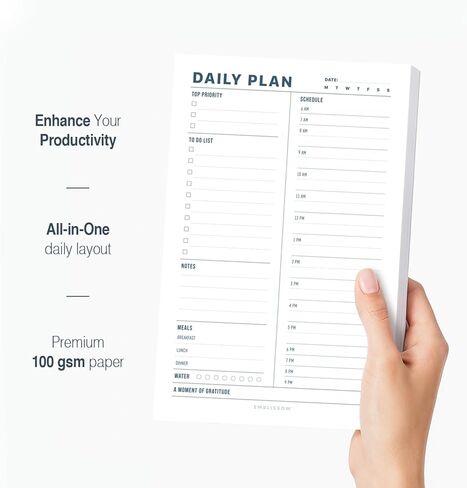 مفكرة مخططة يومية، وسادة قابلة للتمزيق مقاس 5.5 × 8.5 بوصة - 70 ورقة غير مؤرخة، منظم سطح المكتب لتعزيز التركيز مع جدول كل ساعة، قائمة المهام للعمل والمدرسة (أبيض، ملون، حزمة واحدة) in Kuwait
