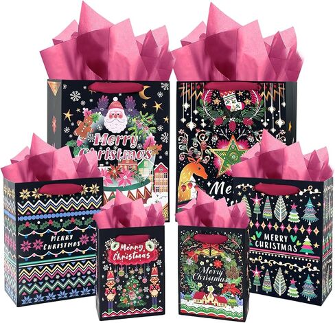 Gcardist Christmas 13" Large Gift Bags with Tissue Paper, 3 Designs Cardboard Gift Bags with Handle Merry Christmas Bags（3 PCS Bags+9 PCS Tissue Papers） in Kuwait