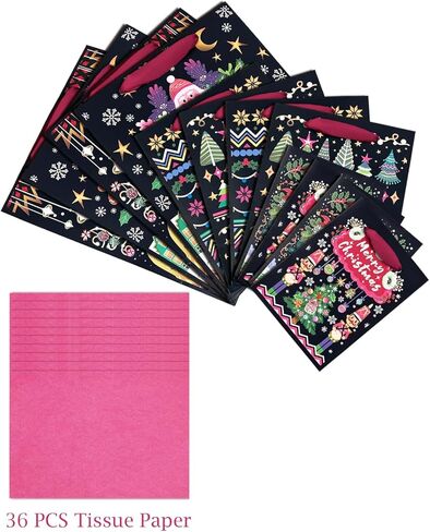 Gcardist Christmas 13" Large Gift Bags with Tissue Paper, 3 Designs Cardboard Gift Bags with Handle Merry Christmas Bags（3 PCS Bags+9 PCS Tissue Papers） in Kuwait