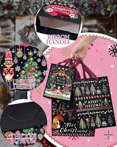Gcardist Christmas 13" Large Gift Bags with Tissue Paper, 3 Designs Cardboard Gift Bags with Handle Merry Christmas Bags（3 PCS Bags+9 PCS Tissue Papers） in Kuwait
