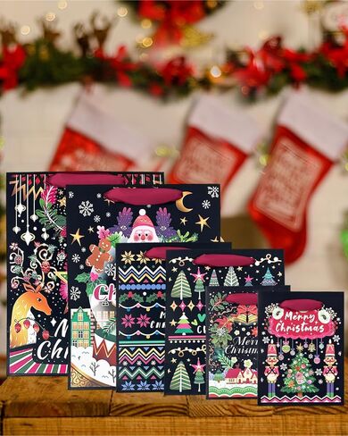 Gcardist Christmas 13" Large Gift Bags with Tissue Paper, 3 Designs Cardboard Gift Bags with Handle Merry Christmas Bags（3 PCS Bags+9 PCS Tissue Papers） in Kuwait