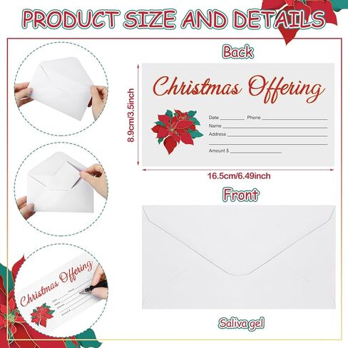 600 Pcs 6.5 x 3.5 Inch Christmas Offering Envelopes for Church Tithes and Offering Envelopes for Religious Tithe Donation Bulk Church Supplies(Poinsettia Flower) in Kuwait