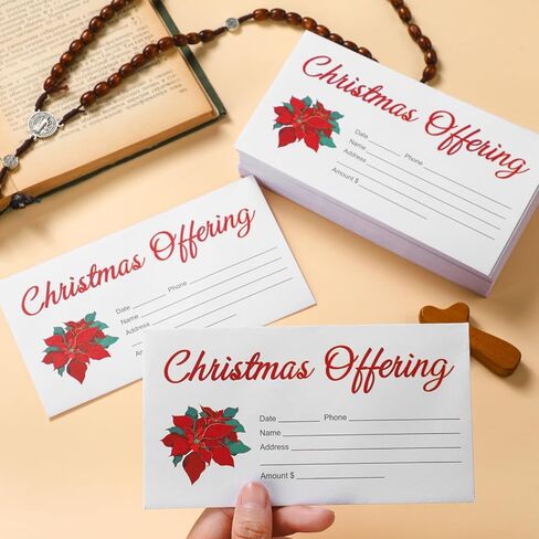 600 Pcs 6.5 x 3.5 Inch Christmas Offering Envelopes for Church Tithes and Offering Envelopes for Religious Tithe Donation Bulk Church Supplies(Poinsettia Flower) in Kuwait
