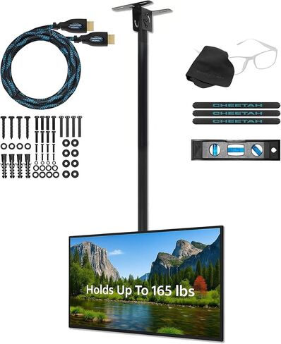 Cheetah APLCMB 360 Swivel Tilt TV Ceiling Mount for 32-75" TVs, Newer Displays up to 100", 165lbs, VESA 600, Extends 41-64" from Ceiling, Universal LCD LED Curved Flat Screen Tilting Mounting Bracket in Kuwait