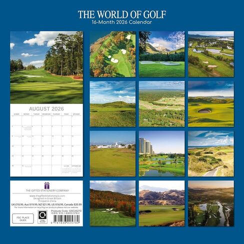 The Gifted Stationery Square Wall Calendar - Golf Scenes & 2026 Planner - Calendar with Stickers & 180 Labels - Easy Hanging & 2026 Wall Planner - 16-Month (Sep 2025-Dec 2026), 12 x 12 in in Saudi Arabia
