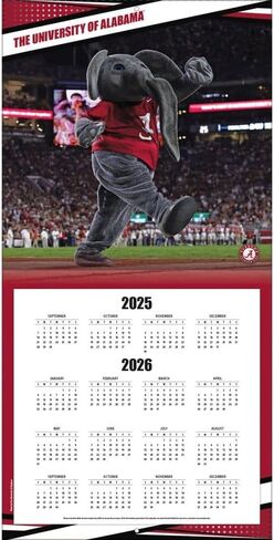 تقويم حائط NCAA Alabama Crimson Tide 2026، 30.48 سم × 30.48 سم، تقويم 16 شهرًا مع غلاف مثبت in Kuwait