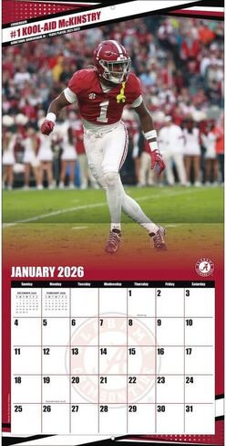 تقويم حائط NCAA Alabama Crimson Tide 2026، 30.48 سم × 30.48 سم، تقويم 16 شهرًا مع غلاف مثبت in Kuwait