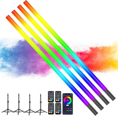 4Pack RGB Tube Light Bar(4FT) with Light Stand, Battery Powered LED Video Light Wand Stick for DJ Lighting, Dance Club and Photography Lighting in Kuwait