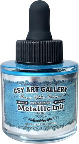 CSY Art Gallery رسم حبر أكريليك معدني عالي التدفق وحروف طلاء أكريليك احترافي للرسم والتلطيخ والتقطير والصب والخط وغسل الألوان (أزرق جليدي) in Kuwait