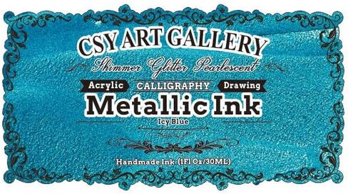 CSY Art Gallery رسم حبر أكريليك معدني عالي التدفق وحروف طلاء أكريليك احترافي للرسم والتلطيخ والتقطير والصب والخط وغسل الألوان (أزرق جليدي) in Kuwait