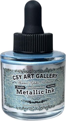 CSY Art Gallery رسم حبر أكريليك معدني عالي التدفق وحروف طلاء أكريليك احترافي للرسم والتلطيخ والتقطير والصب والخط وغسل الألوان (أزرق جليدي) in Kuwait