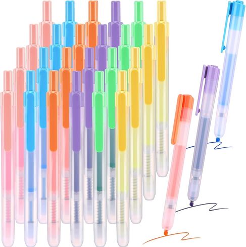 24 Count Retractable Highlighters Assorted Colors Chisel Tip Click Aesthetic Highlighter Marker Pens Pack Multi Colored Ink No Bleed Smear for Highlighting Journaling(Classic,Multicolor) in Saudi Arabia