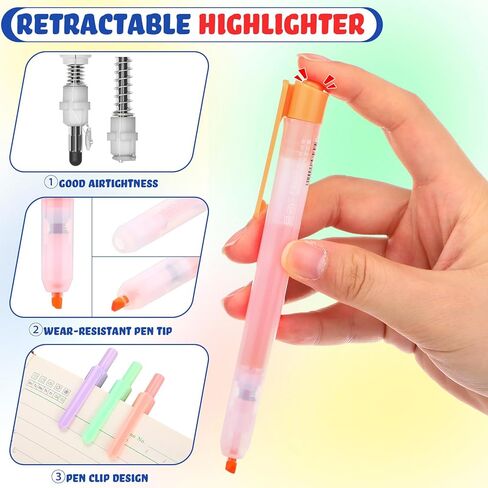 24 Count Retractable Highlighters Assorted Colors Chisel Tip Click Aesthetic Highlighter Marker Pens Pack Multi Colored Ink No Bleed Smear for Highlighting Journaling(Classic,Multicolor) in Saudi Arabia