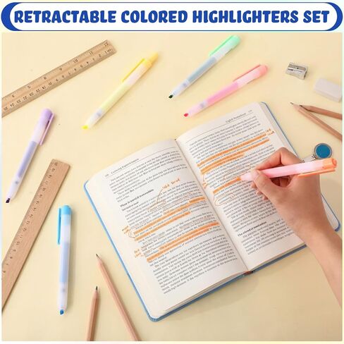 24 Count Retractable Highlighters Assorted Colors Chisel Tip Click Aesthetic Highlighter Marker Pens Pack Multi Colored Ink No Bleed Smear for Highlighting Journaling(Classic,Multicolor) in Saudi Arabia