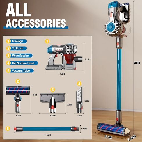 مكنسة كهربائية للأطفال تعمل حقًا، مكنسة لعب للأطفال الصغار 3، مجموعة تنظيف لاسلكية لفراغ الأطفال، تنظيف المنزل والبنات والأولاد in Kuwait