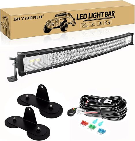 شريط إضاءة LED منحني للطرق الوعرة مقاس 52 بوصة من SKYWORLD، شعاع مجمع للفيضانات/البقعة ثلاثي الصف بقدرة 675 وات مع حاملين مغناطيسيين ومجموعة أدوات أسلاك - 12 فولت/24 فولت للشاحنات وسيارات الدفع الرباعي وUTV وATV والجرارات والمقطورات، 6000 كلفن أبيض in Saudi Arabia