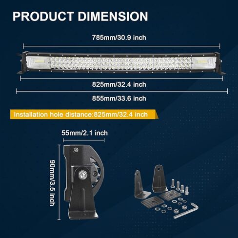 شريط إضاءة LED منحني للطرق الوعرة مقاس 52 بوصة من SKYWORLD، شعاع مجمع للفيضانات/البقعة ثلاثي الصف بقدرة 675 وات مع حاملين مغناطيسيين ومجموعة أدوات أسلاك - 12 فولت/24 فولت للشاحنات وسيارات الدفع الرباعي وUTV وATV والجرارات والمقطورات، 6000 كلفن أبيض in Saudi Arabia
