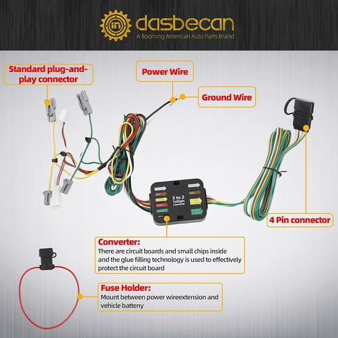 سرج أسلاك المقطورة Dasbecan 56106 متوافق مع 2011-2014 Toyota Sienna & 2011-2020 Sienna SE 4-Pin Connector Towing Wiring Kit in Saudi Arabia