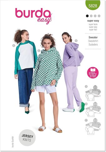 Burda Style X05828BURDA Misses' College Shirt Sweater and Hoodie Sewing Pattern Packet, Design Code B5828, Sizes 8-22 (34-48) in Saudi Arabia