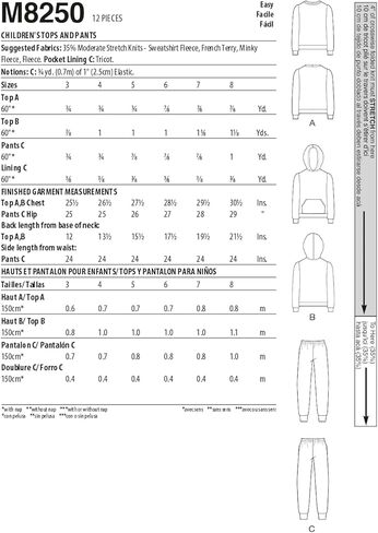 McCall's M8250A Children's Kangaroo Pocket Hoodie and Pants Sewing Pattern Packet, Design Code M8250, Sizes 3-4-5-6-7-8 in Saudi Arabia