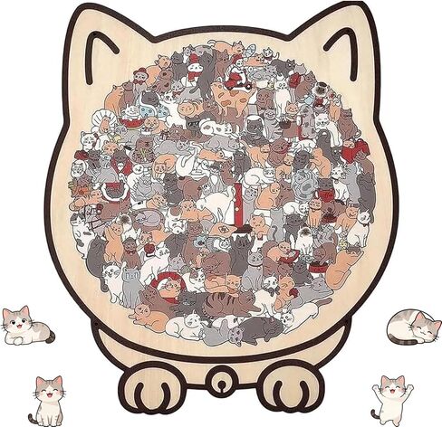 Wooden Cat Puzzles for Adults, Cat Shaped Jigsaw Puzzle 135 Piece Morandi-Colored, Cute Animal Lovers Decorative Home Decor (Morandi) (#2) in Saudi Arabia