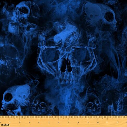 قماش Erosebridal Skull للاستخدام الداخلي والخارجي - مادة مزخرفة بجمجمة السكر باللون الأسود والأزرق من The Yard للهالوين والمراهقين - تنجيد ضباب دخاني قوطي، مقاوم للماء - 1 ياردة in Saudi Arabia