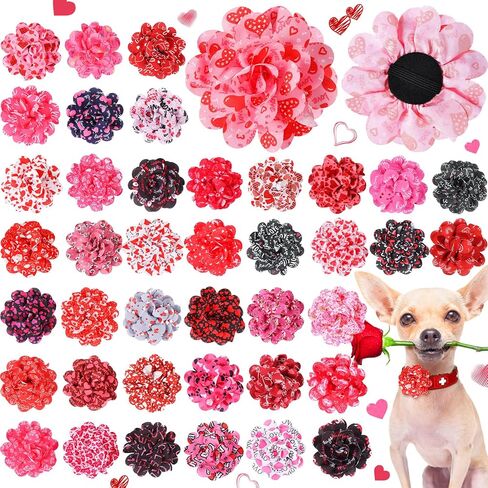 Sanwuta 80 Pieces Christmas Dog Flowers Dog Collar Flowers Christmas Dog Charms Grooming Accessories Collar Set Dog Bow Tie Flower for Puppy Dog Cat Xmas Collar Attachment Embellishment in Saudi Arabia