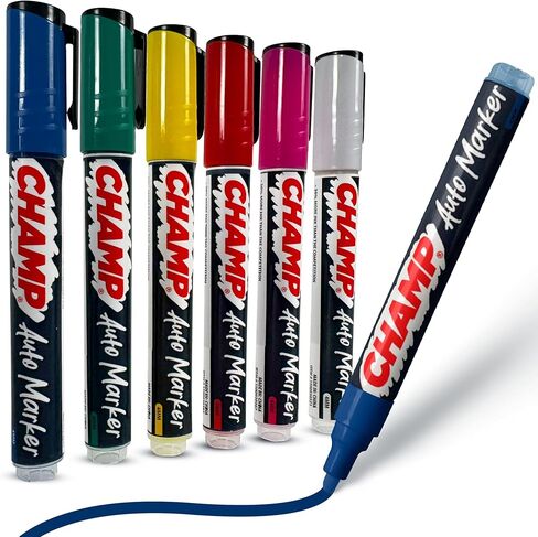 CHAMP Auto Markers Pack of 6 – 4mm Tip, Works on Multiple Surfaces, Smudge-Proof, Weather-Resistant, Washable Markers for Auto Shops, Mechanics and Detailing - Yellow in Saudi Arabia