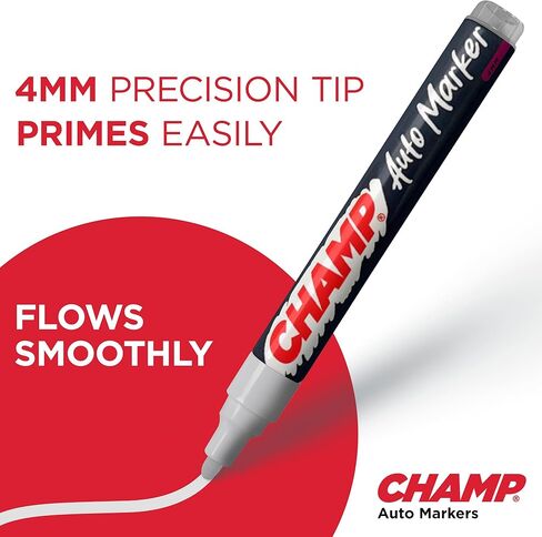CHAMP Auto Markers Pack of 6 – 4mm Tip, Works on Multiple Surfaces, Smudge-Proof, Weather-Resistant, Washable Markers for Auto Shops, Mechanics and Detailing - Yellow in Saudi Arabia