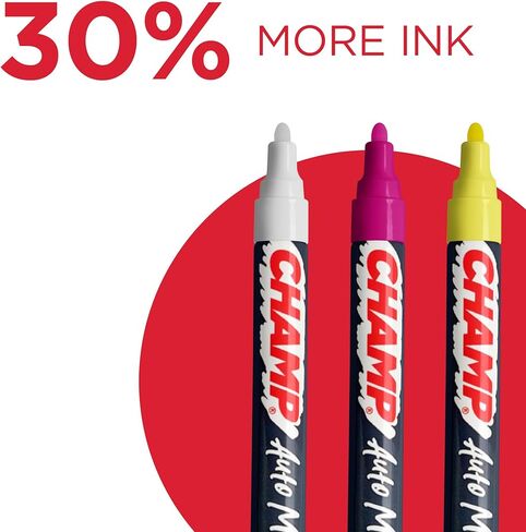 CHAMP Auto Markers Pack of 6 – 4mm Tip, Works on Multiple Surfaces, Smudge-Proof, Weather-Resistant, Washable Markers for Auto Shops, Mechanics and Detailing - Yellow in Saudi Arabia