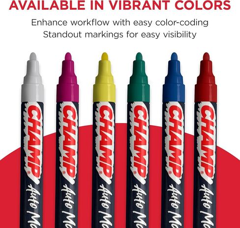 CHAMP Auto Markers Pack of 6 – 4mm Tip, Works on Multiple Surfaces, Smudge-Proof, Weather-Resistant, Washable Markers for Auto Shops, Mechanics and Detailing - Yellow in Saudi Arabia