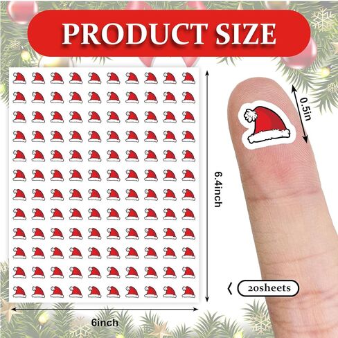 2400 Pcs Christmas Mini Santa Hat Sticker Red White Xmas Winter Self-Adhesive Paper Decals for Holiday Envelopes Scrapbook Gifts DIY Supplies, 0.5 in in Saudi Arabia