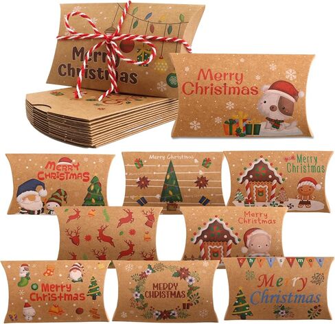 Fancy Land Christmas Pillow Boxes 60 Pcs Kraft Gift Card Holder Box Xmas Money Holder Decorative Wrapping Boxes in Saudi Arabia