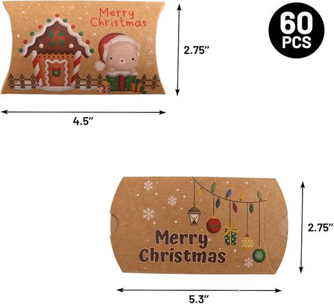 Fancy Land Christmas Pillow Boxes 60 Pcs Kraft Gift Card Holder Box Xmas Money Holder Decorative Wrapping Boxes in Saudi Arabia
