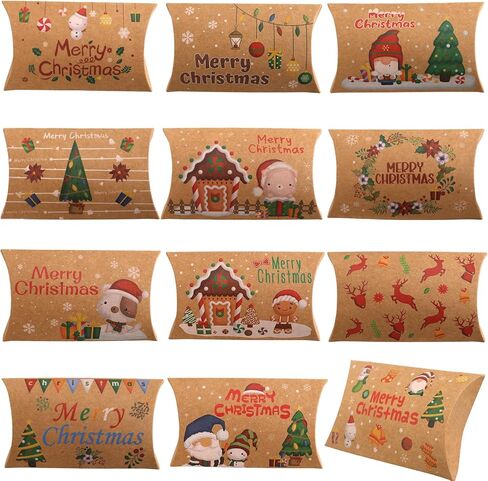 Fancy Land Christmas Pillow Boxes 60 Pcs Kraft Gift Card Holder Box Xmas Money Holder Decorative Wrapping Boxes in Saudi Arabia