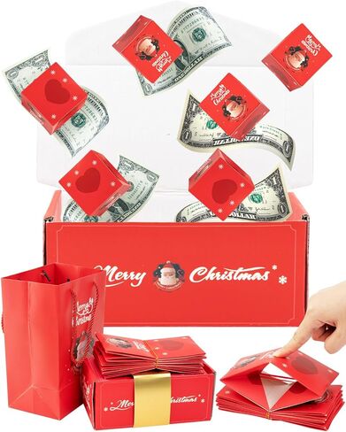 ASSRECT Exploding Gift Box - Christmas Surprise Box Pop Up with 12 Money Holders, Reusable Party Gift Box for Cash, Gifts, Xmas, Birthday, Party Supplies (Red) in Saudi Arabia