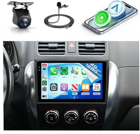 2 + 64G راديو السيارة أندرويد ستيريو للسيارة سوزوكي SX4 2006-2013 مع Carplay اللاسلكي Android Auto، 9 بوصة تعمل باللمس وحدة الرأس مرآة رابط WiFi GPS Navigation Bluetooth FM RDS EQ AHD كاميرا احتياطية SWC MIC in Kuwait