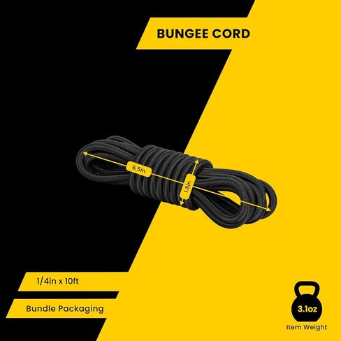 حبل بنجي مرن للصدمات مقاس 1/4 بوصة × 10 بوصة حبل بنجي للاستخدام بنفسك، وربطات العنق، وقوارب الكاياك والخارجية - أسود in Kuwait