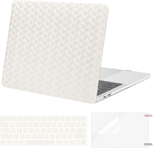 MOSISO Compatible with MacBook Pro 13 inch Case M2 2025-2016 A2338 M1 A2251 A2289 A2159 A1989 A1708 A1706, Anti-Fingerprint Crescent Grain PU Leather Coated Hard&Keyboard Cover&Screen Film, Beige in Saudi Arabia