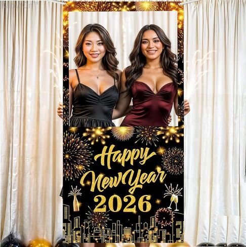 2026 New Years Photo Booth Frame Banner, 2026 Happy New Year Decor,Happy New Year Photo Booth Frame for Celebrate Firework Backdrop Decor, Eve Ceremonies Holiday Party Decor Backdrop Supplies 2026 in Saudi Arabia