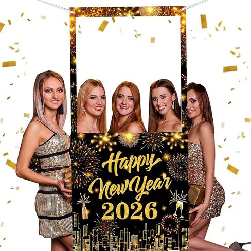 2026 New Years Photo Booth Frame Banner, 2026 Happy New Year Decor,Happy New Year Photo Booth Frame for Celebrate Firework Backdrop Decor, Eve Ceremonies Holiday Party Decor Backdrop Supplies 2026 in Saudi Arabia