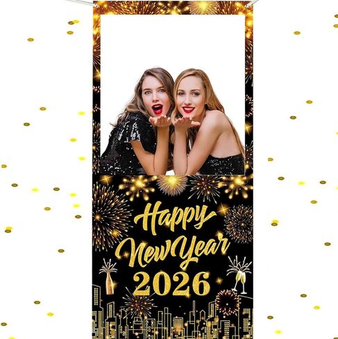 2026 New Years Photo Booth Frame Banner, 2026 Happy New Year Decor,Happy New Year Photo Booth Frame for Celebrate Firework Backdrop Decor, Eve Ceremonies Holiday Party Decor Backdrop Supplies 2026 in Saudi Arabia