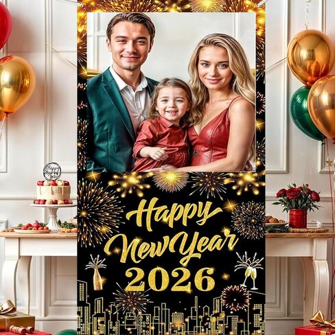 2026 New Years Photo Booth Frame Banner, 2026 Happy New Year Decor,Happy New Year Photo Booth Frame for Celebrate Firework Backdrop Decor, Eve Ceremonies Holiday Party Decor Backdrop Supplies 2026 in Saudi Arabia