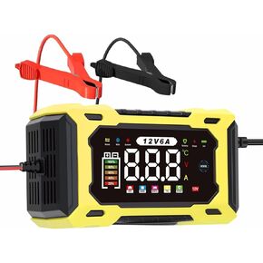 12V 6A Smart Battery Charger - Automotive Car/Motorcycle 12V Lead-Acid Battery Charger with LCD, Pulse Repair & Overcharge Protection(Yellow) in Saudi Arabia