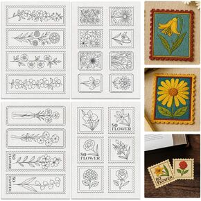 22Pcs Stamp Flower Water Soluble Hand Sewing Stabilizers, 8.3"x11.7" Stamp Bookmark Embroidery Pattern Stabilizer, 4 Sheets Floral Hat Stick and Stitch Embroidery Paper Sticker in Saudi Arabia