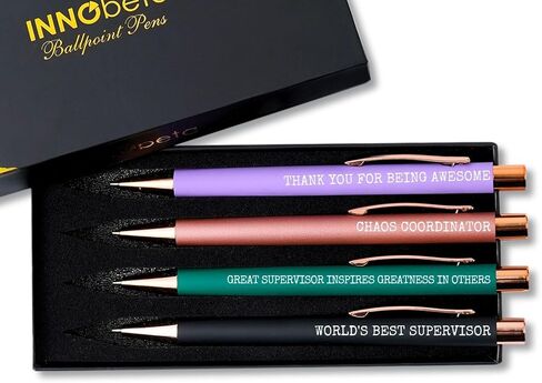 InnoBeta Supervisor Gifts Ballpoint Pen Set of 4, Funny Gifts for Woman, Office Tools for Birthday, Christmas - Best Supervisor in Saudi Arabia