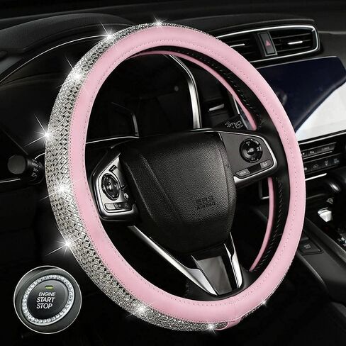 1Car Bling Bling Rhinestones Steering Wheel Cover for Women Girls, with Colorful Sparkling Diamond Crystal Microfiber Leather Steering Wheel Cover Universal Fit 15 Inch for SUV, Cars, Trucks (Black) in Saudi Arabia
