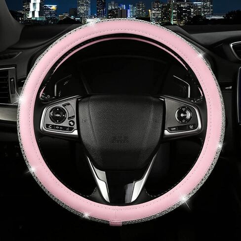 1Car Bling Bling Rhinestones Steering Wheel Cover for Women Girls, with Colorful Sparkling Diamond Crystal Microfiber Leather Steering Wheel Cover Universal Fit 15 Inch for SUV, Cars, Trucks (Black) in Saudi Arabia