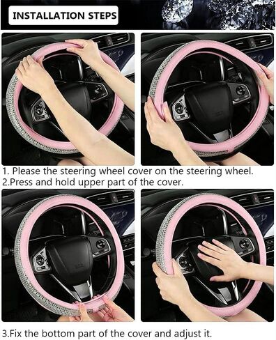 1Car Bling Bling Rhinestones Steering Wheel Cover for Women Girls, with Colorful Sparkling Diamond Crystal Microfiber Leather Steering Wheel Cover Universal Fit 15 Inch for SUV, Cars, Trucks (Black) in Saudi Arabia